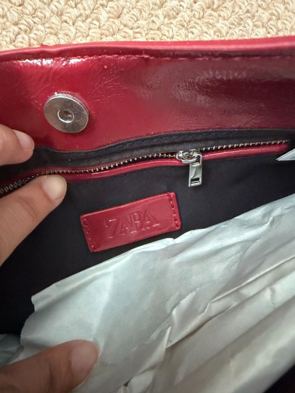 Zara Burgundy Patent Leather Mini Shoulder Bag Y2K - Picture 3 of 4
